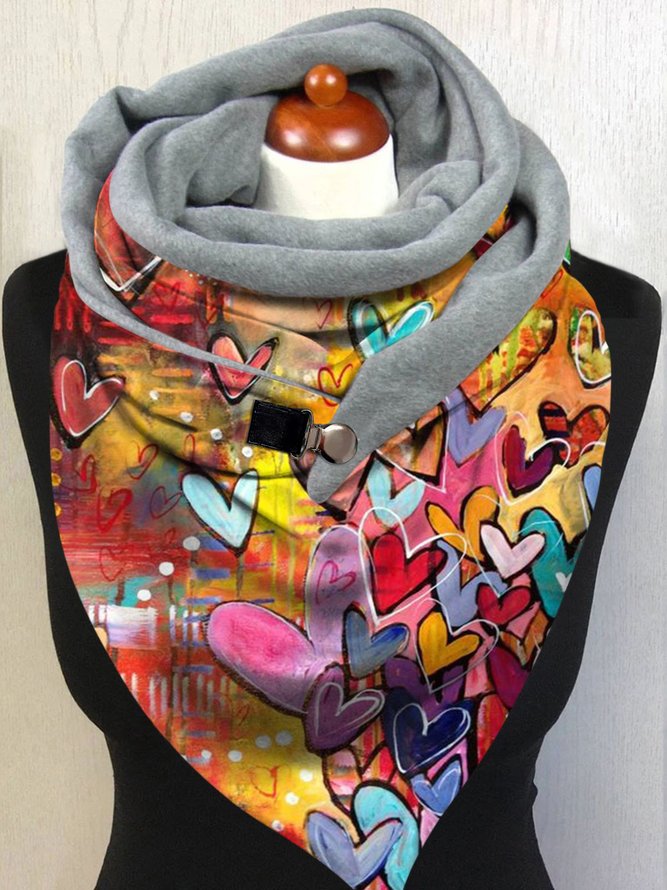 Casual Heart Print Triangle Scarf Autumn/Winter Accessories Warm and Windproof