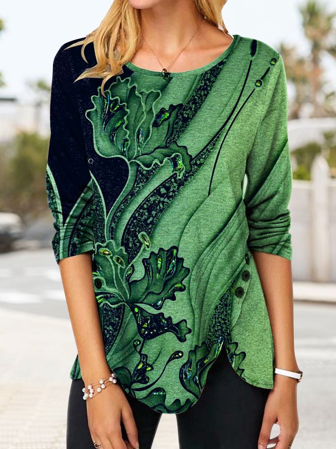 Casual Abstract Pattern Crew Neck Knit Long Sleeve Top
