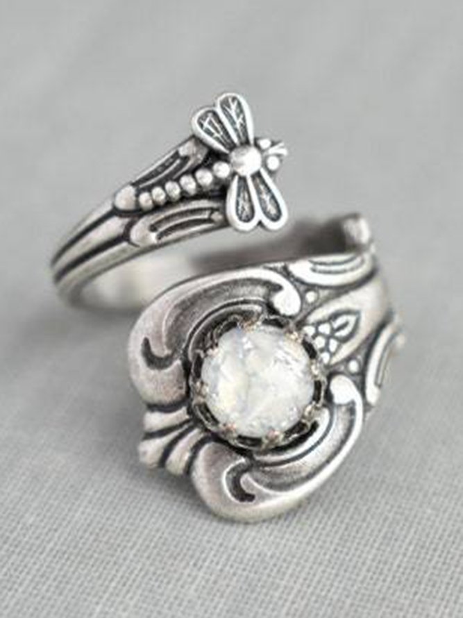 Bohemian Vintage Distressed Opal Moonstone Open Ring Ethnic Jewelry