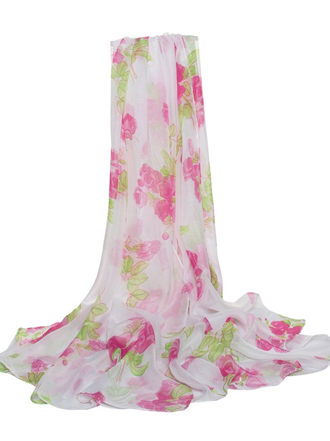 Women Floral All Season Vacation Printing Silk-blend Breathable Beach Style Silk Scarf Regular Scarf