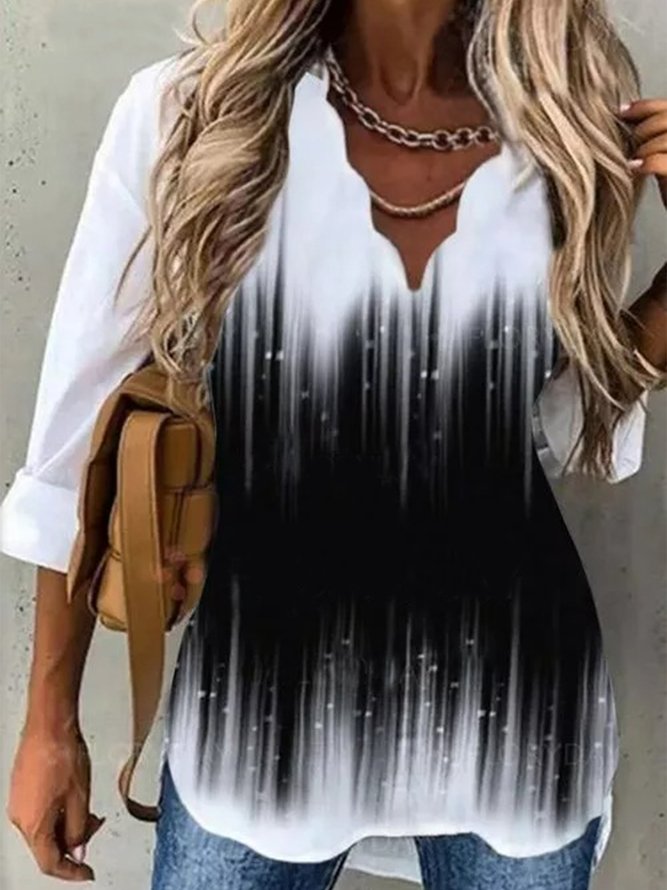 V Neck Casual Ombre Blouse