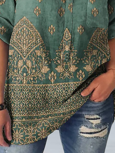 V Neck Loose Ethnic Paisley Tops