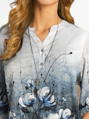Stand Collar Floral Regular Fit Tops