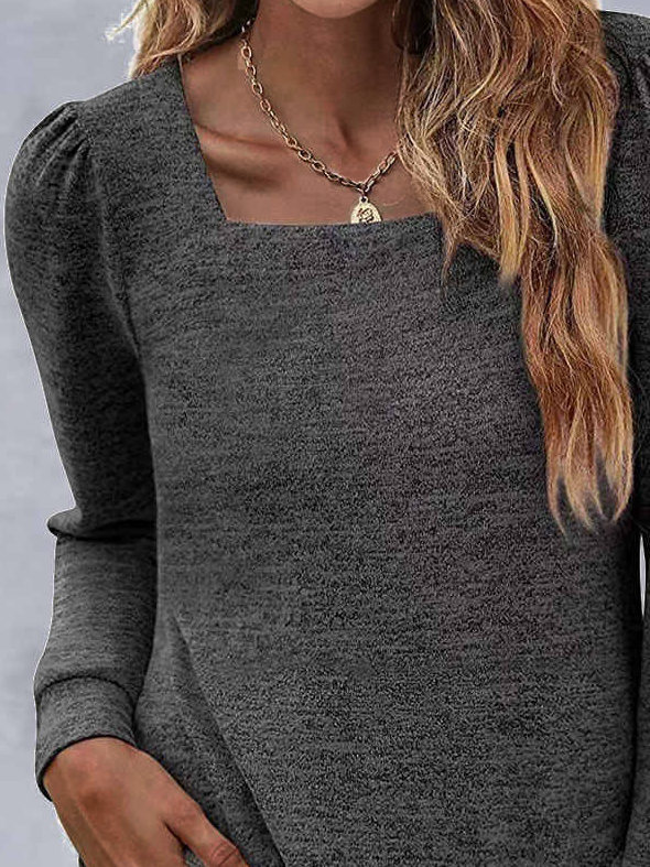 Casual Square Neck Cotton-Blend Tops