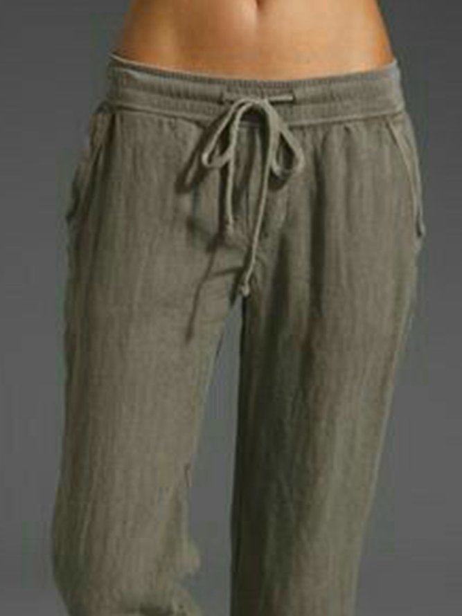 Cotton Plain Casual Drawstring Pants