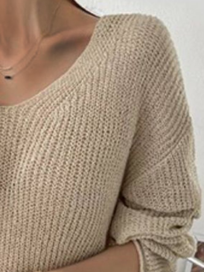 Women Casual Plain Autumn V neck Natural Daily Wool/Knitting Regular Regular Size Sweater