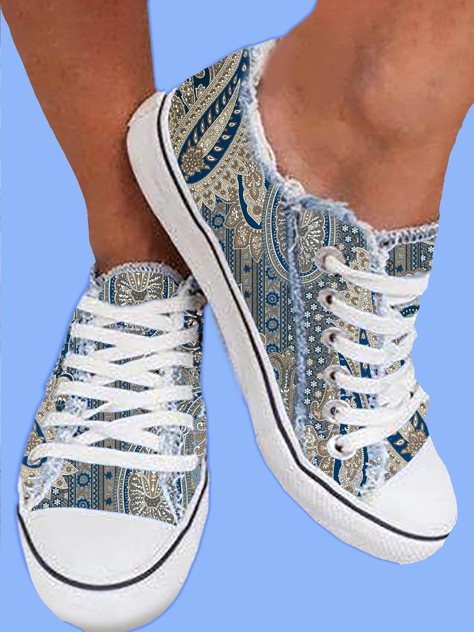Lightweight Breathable Ethnic Style Paisley Pattern Lace Up Canvas Shoes