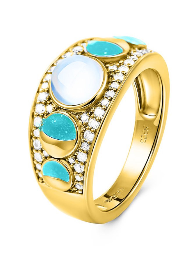 Moonstone Opal Star Gradient Diamond Ring