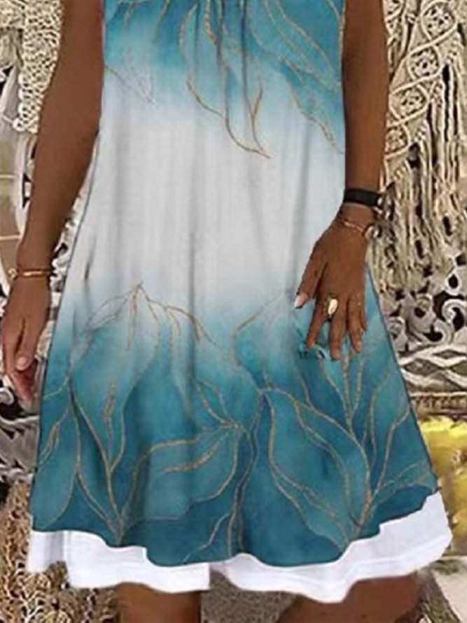 Casual Ombre Summer Daily Midi Sleeveless T-Shirt Dress Medium Elasticity Regular Size Dress for Women