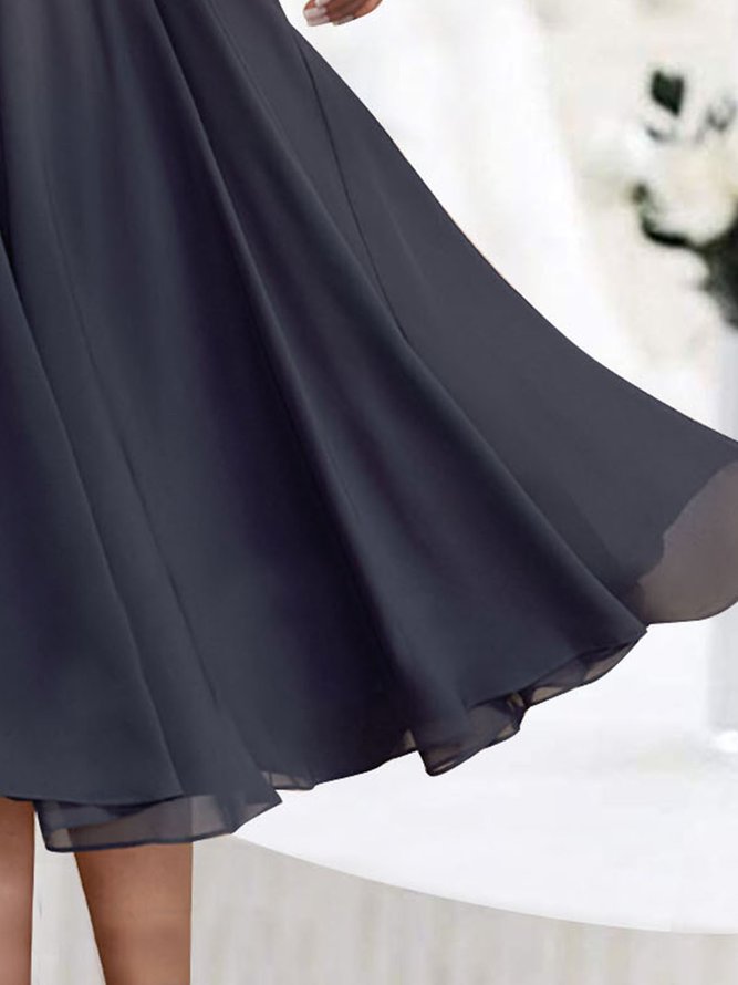 Wedding party Lace Chiffon zip seven Sleeve midi Dress