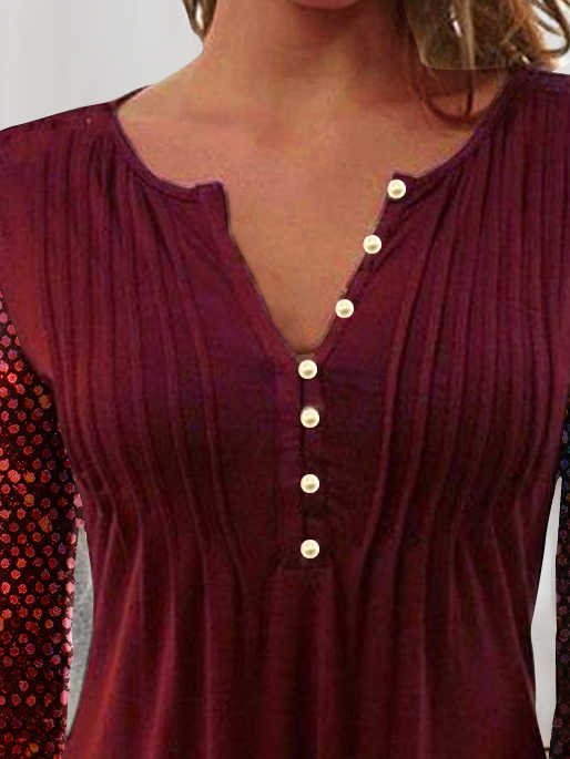Casual Plain Autumn Regular Fit Jersey Long sleeve Notched Regular H-Line Tops for Women