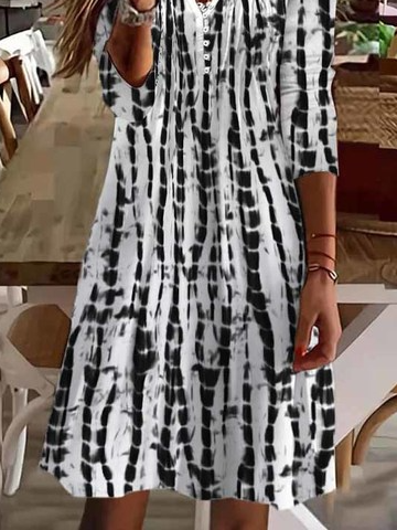Women Geometric Casual Autumn Polyester Daily Midi Long sleeve T-Shirt Dress Regular Size Dress