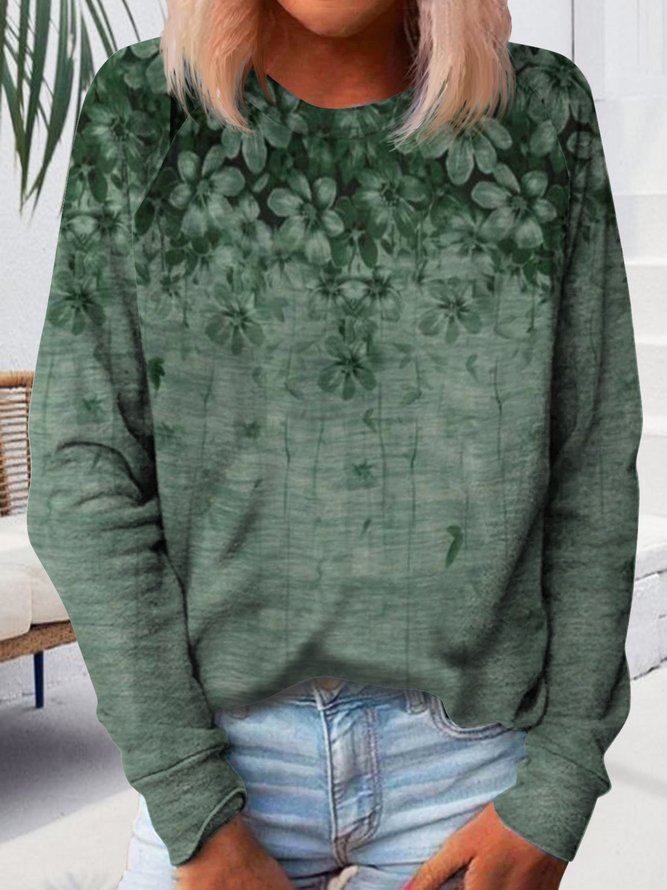 Casual Floral Autumn Micro-Elasticity Daily Long sleeve H-Line Regular Regular Size Sweatshirt for Women
