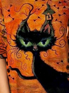 Women Casual Autumn Cat Loose Halloween Long sleeve Regular Medium Elasticity Regular Size Top