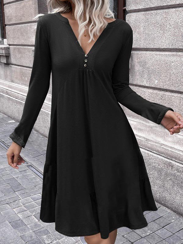 Women Casual Plain Autumn Regular Fit Long sleeve A-Line Regular Medium Elasticity Regular Size Dresses
