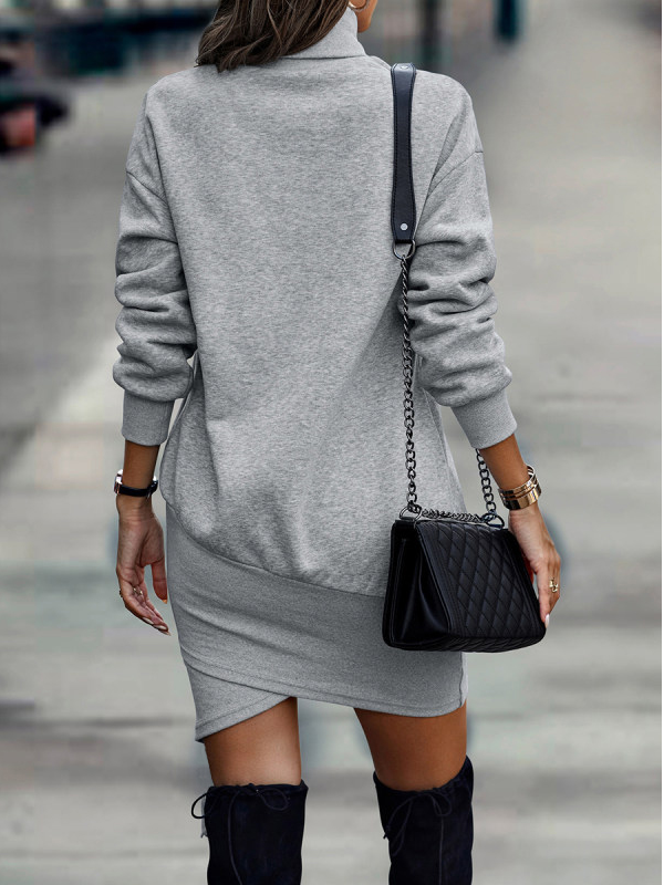 Women Casual Plain Autumn Midi Long sleeve Cotton-Blend H-Line Regular Regular Size Dress
