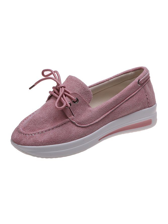 Women Casual Plain All Season Daily Flat Heel Thanksgiving Day Pu Lace-Up Shockproof Flats