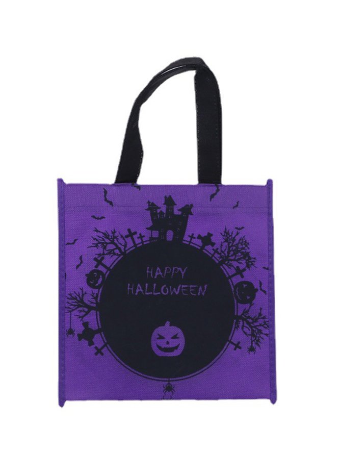 All Season Text Letters Party Printing Canvas Open-top Wearable Halloween Regular Shopping Tote for Women