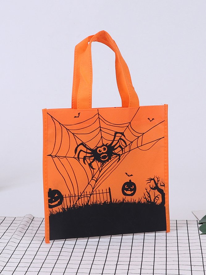 All Season Text Letters Party Printing Canvas Open-top Wearable Halloween Regular Shopping Totes for Women