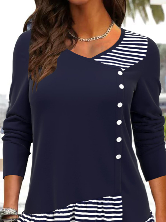 Women Striped Casual Autumn Regular Fit Long sleeve Regular Regular Medium Elasticity Regular Size Tops
