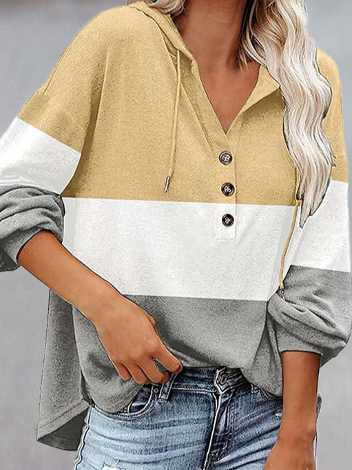 Geometric Casual Autumn Hoodie Micro-Elasticity Long sleeve Cotton-Blend Regular H-Line Sweatshirts for Women