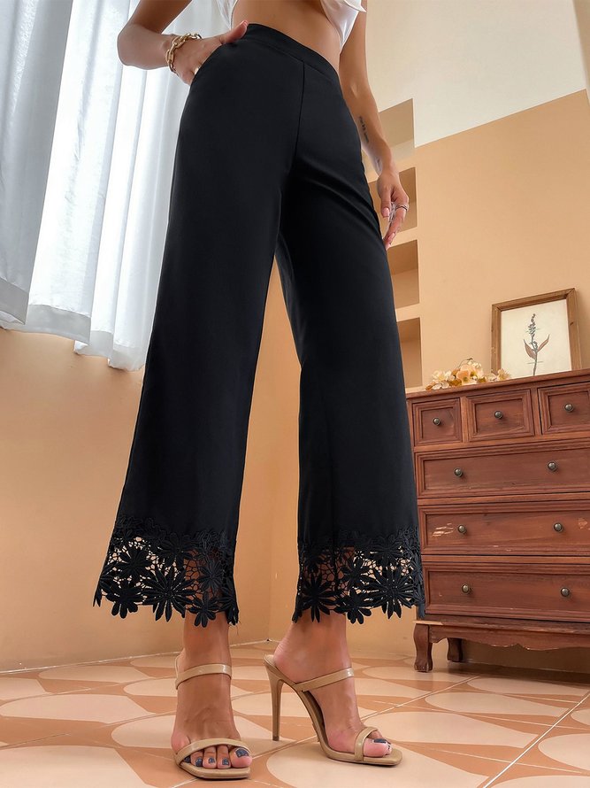 Contrast Guipure Lace Wide Leg Pants