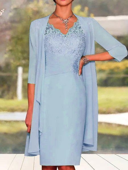 Elegant Plain Lace Stitching Vest Knitted Dress & Cardigan Two-piece Set