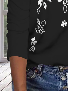 Casual Floral Autumn Daily Jersey Pullover Long sleeve H-Line Regular T-shirt for Women