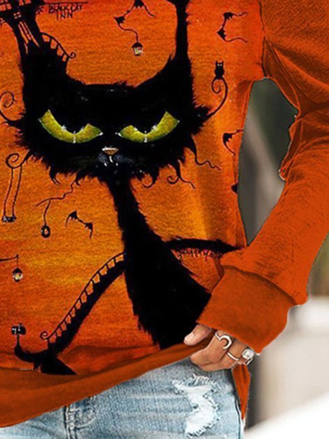 Casual Halloween Autumn Regular Fit Long sleeve H-Line Regular Medium Elasticity Regular Size Sweatshirt for Women