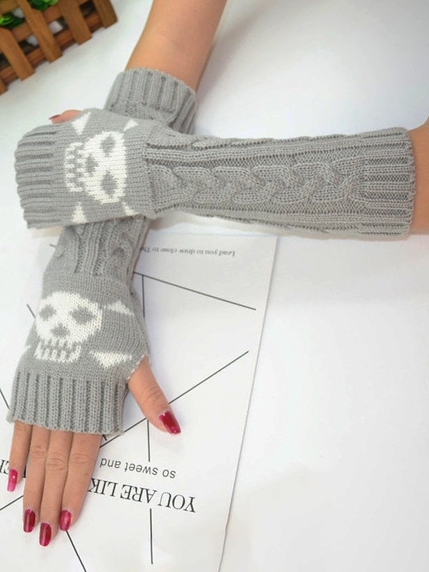 Halloween Funny Skull Sleeve Knitted Half Glove