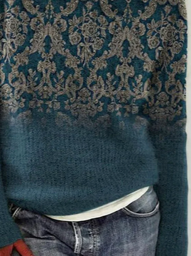 Boho Ethnic Autumn Loose Long sleeve Crew Neck Wool/Knitting Regular Medium Elasticity Sweater for Women