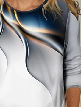 Casual Ombre T-shirt for Women Long Sleeve Regular H-Line Tops