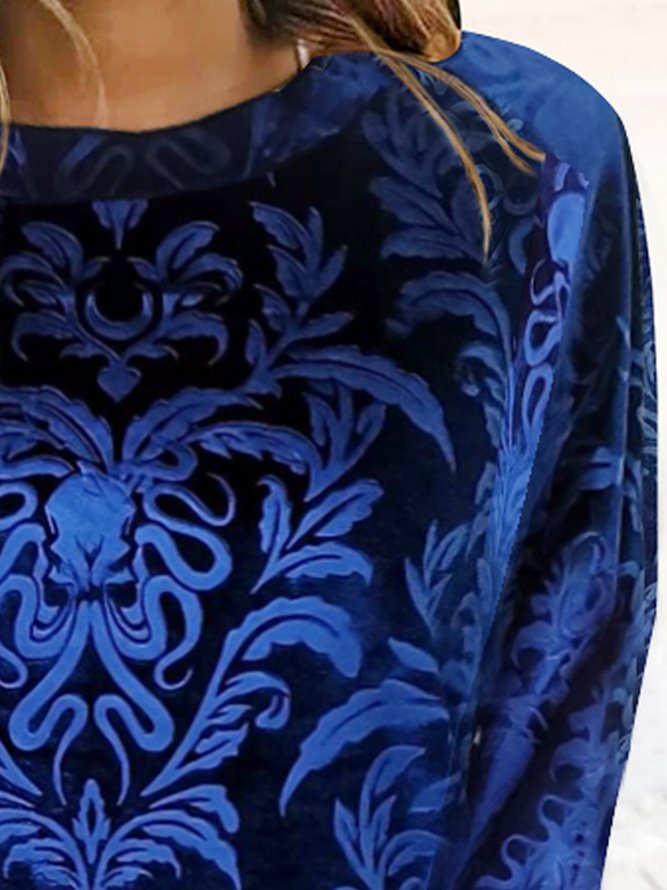 Gorgeous velvet folk pattern embossed loose sweater plus size
