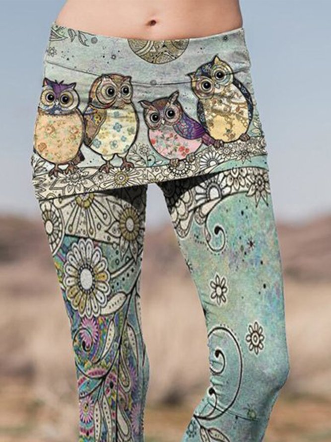 Fashionable Owl Printed Women Comfortable Casual Tight Pant