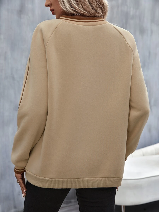Casual Cotton-Blend Text Letters V neck Sweatshirt