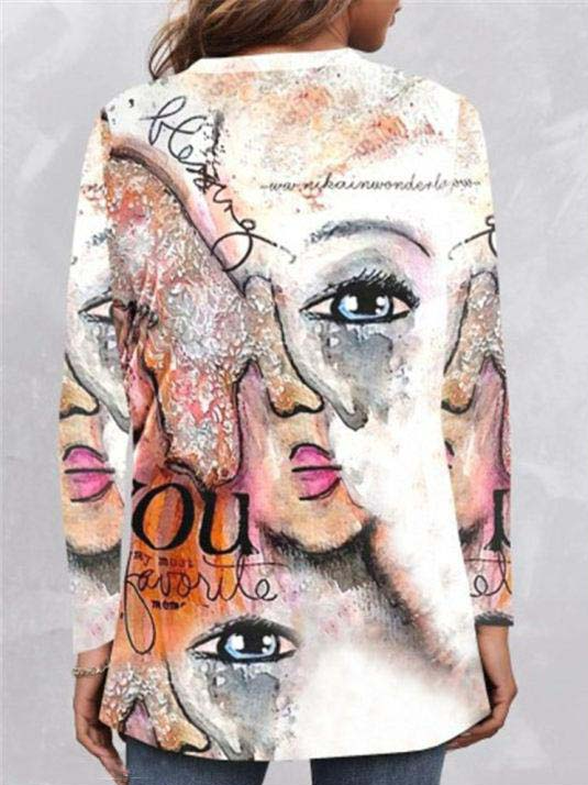 Round Neck Casual Loose Art Face Print Long Sleeve T-shirt