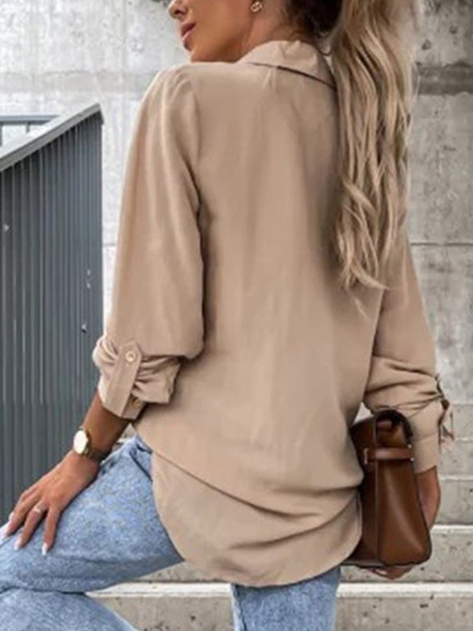 Shawl Collar Casual Plain Buttoned Blouse