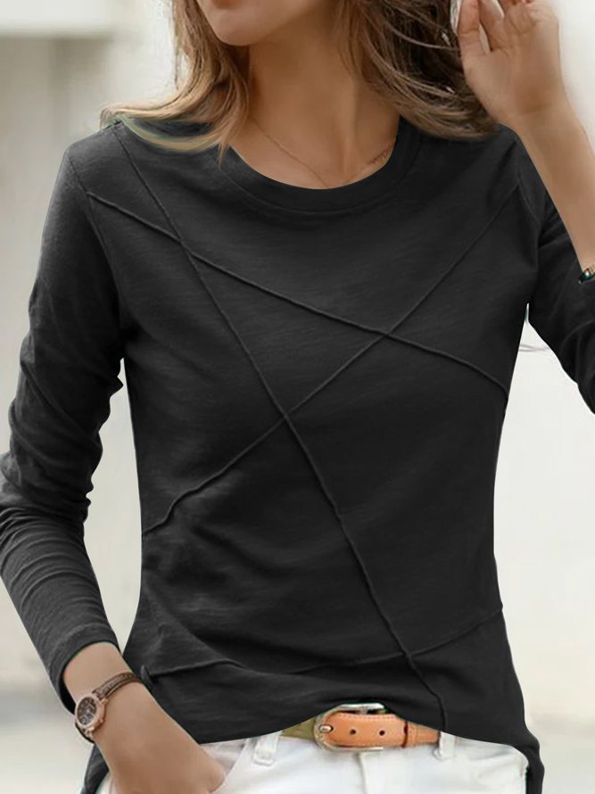 Casual Plain Autumn Micro-Elasticity Daily Regular Fit Long sleeve Crew Neck Regular T-shirt for Women