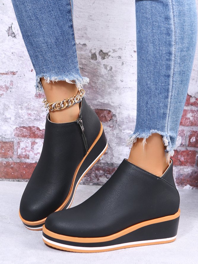 Simple Plain Wedge Ankle Boots