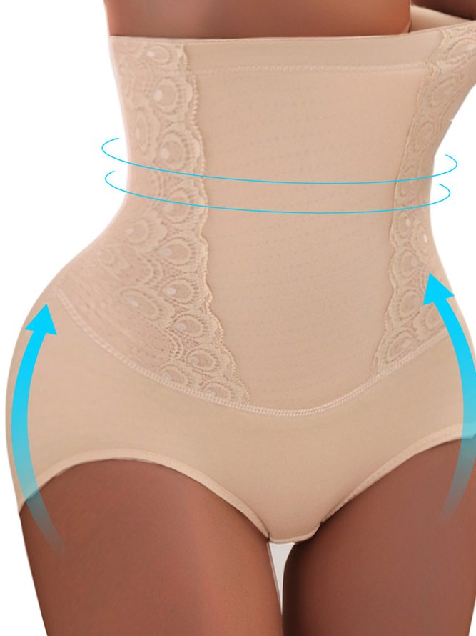 Lace Stitching Breathable Cotton High Waist Abdominal Hip Lifting Briefs