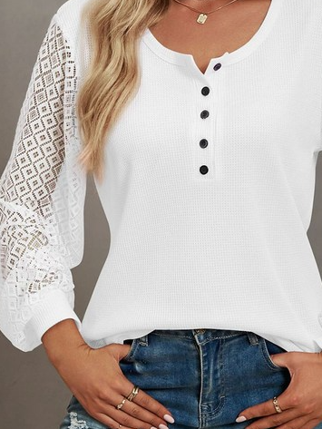 Loose Crew Neck Lace Tops