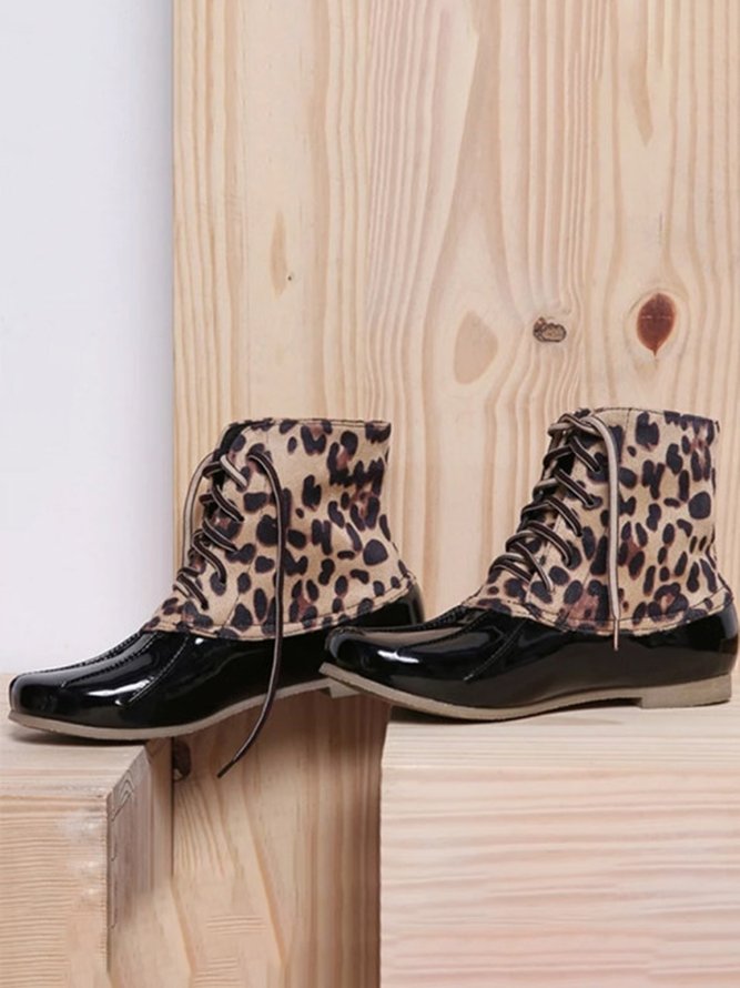 Glitter Leopard Contrast Panel Duck Bill Rain Boots