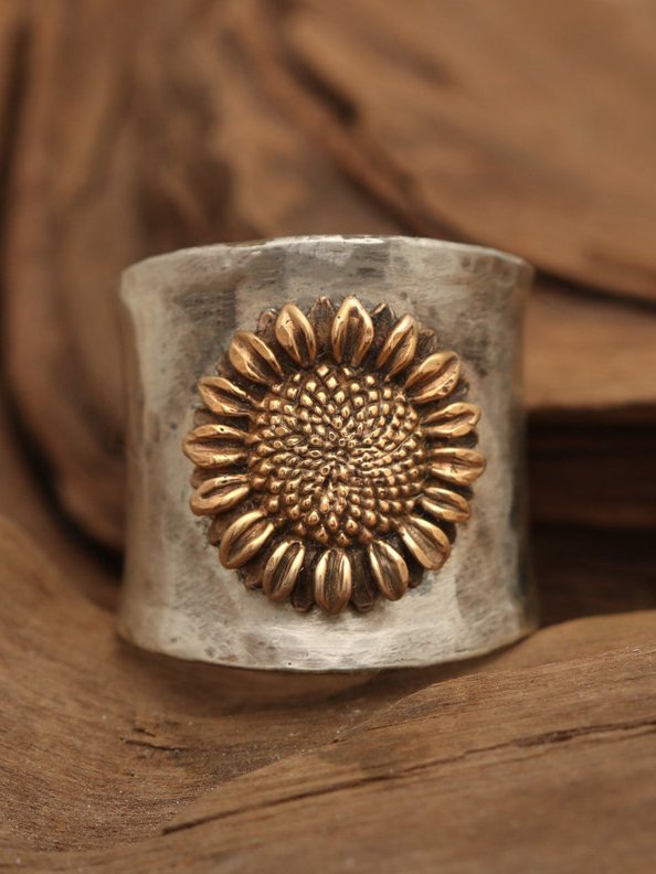Vintage Ethnic Sunflower Distressed Rings Bohemian Matching Everyday Rings