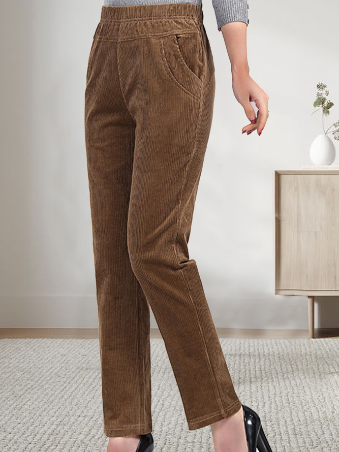 Corduroy elastic waist pocket loose pants plus size