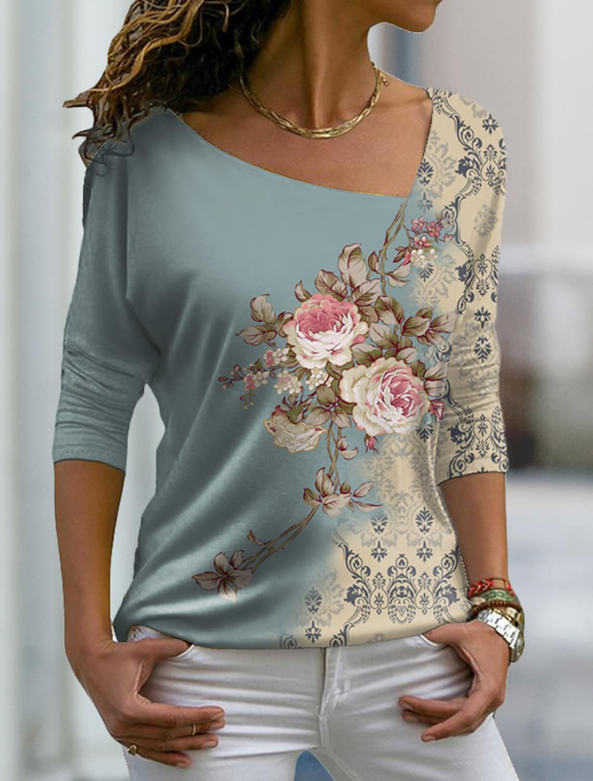 Casual Floral Asymmetrical Ethnic Regular Fit Tops