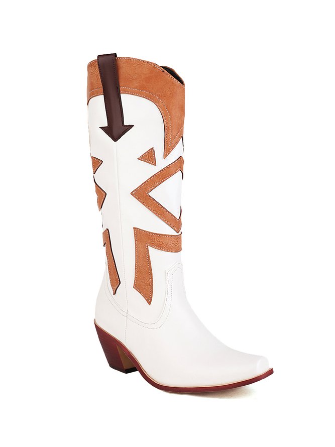 Colorblock Square Toe Block Heel Western Cowboy Boots