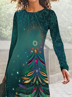 Gradient Christmas tree round neck long holiday Dress