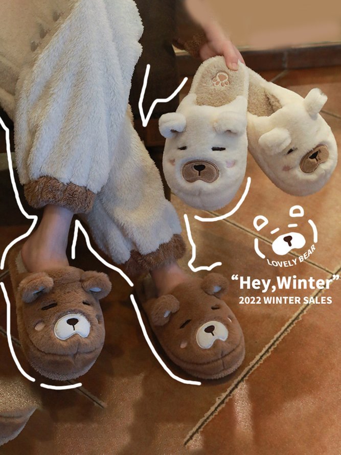 Cartoon Bear Shape Non-slip Warm Home Slippers