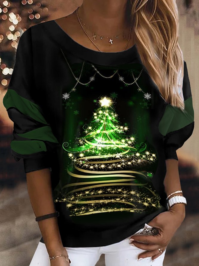 Loose Casual Christmas Tree Sweatshirts