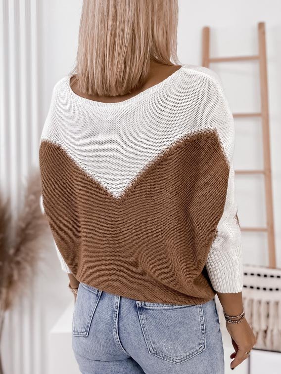 Contrast Panel Casual Loose Long Sleeve Sweater